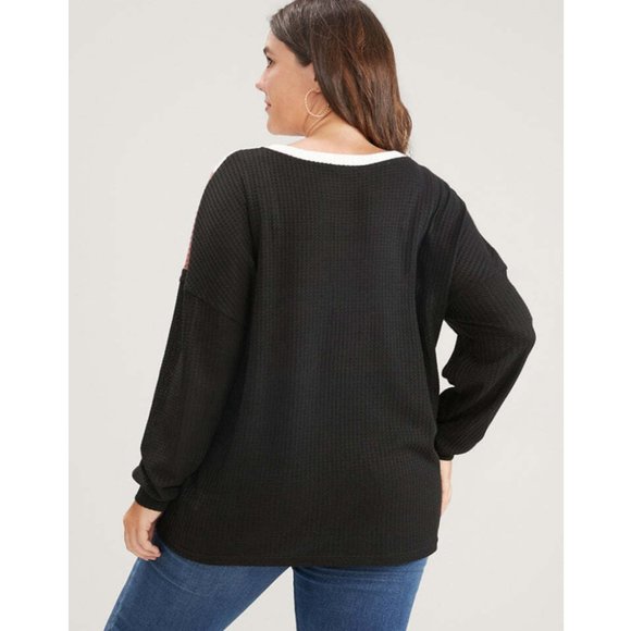 NWT BloomChic Multicolor Colorblock Contrast Waffle Knit Sweatshirt Size 10/M - Picture 2 of 3